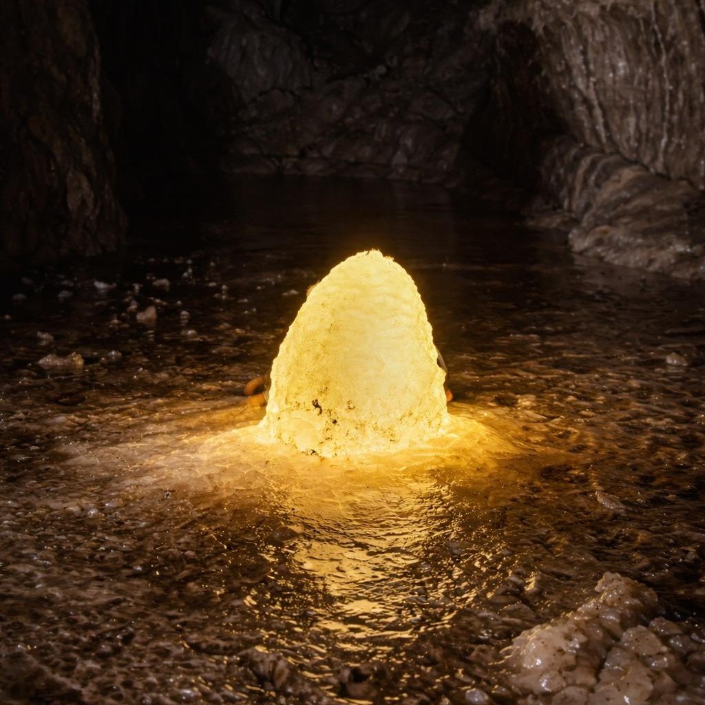 Cristal luminoso en la cueva